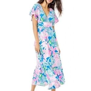 Lilly Pulitzer Jessi Midi Dress in Peony for Your Thoughts Print Size XL
